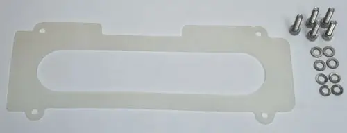 Dichtung in transparenter Farbe mit ovalem Ausschnitt sowie Halterungen und Schrauben, geeignet für Daikin Produkte, zum Einsatz in Brennerhauben.